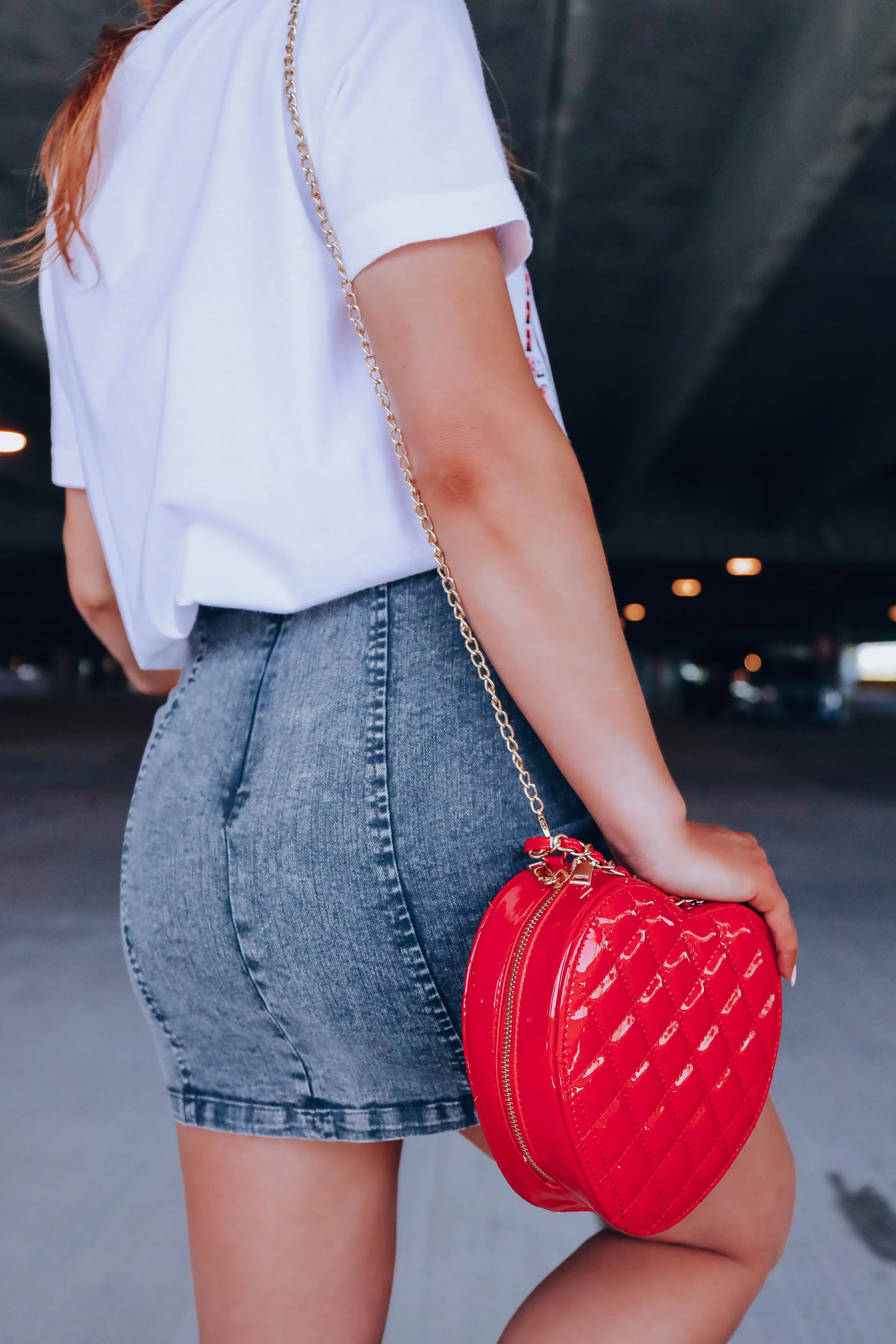 Love Me More Quilted Heart Crossbody Purse - Red