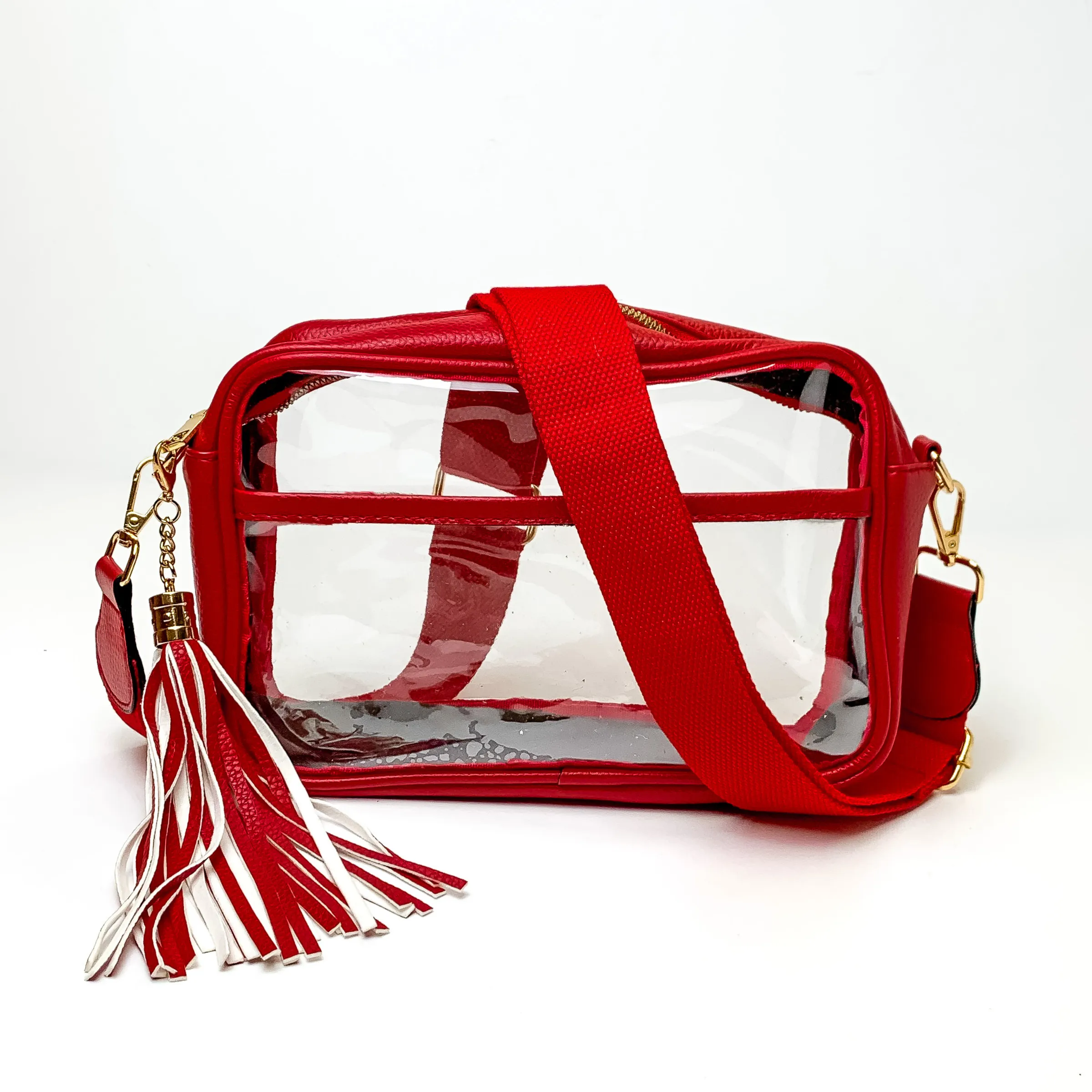 Lovin' Life Small Rectangle Clear Crossbody Purse in Red