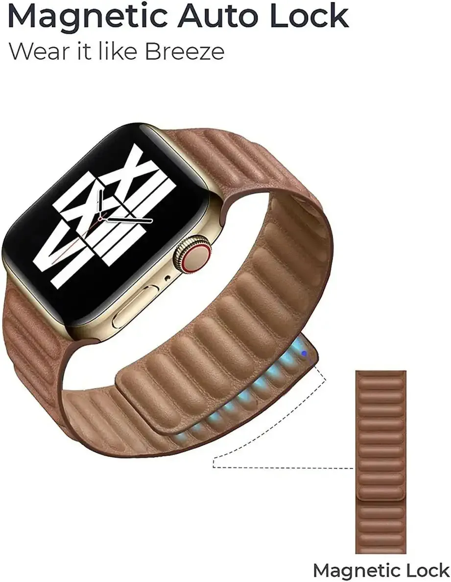 Magnetic Leather Link Band For Apple Watch Multiple Colors Available