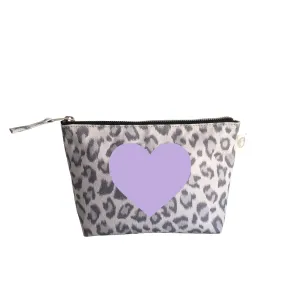 Makeup Bag: Grey Leopard with Lilac Matte Heart