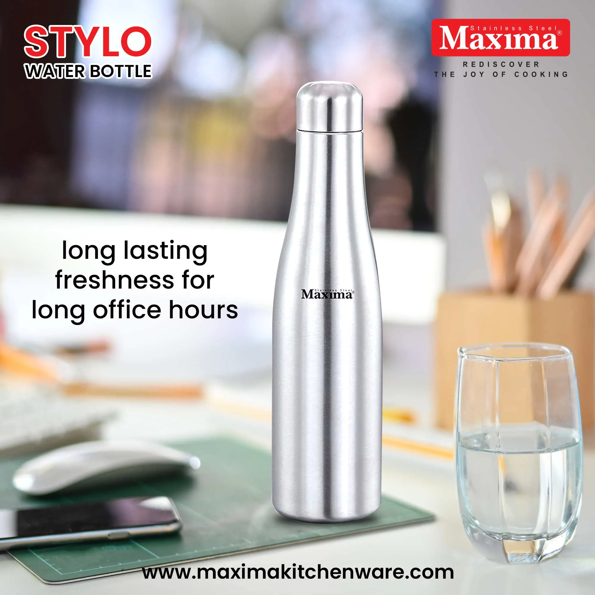 Maxima  Stylo Stainless Steel Water Bottle Matt Finish