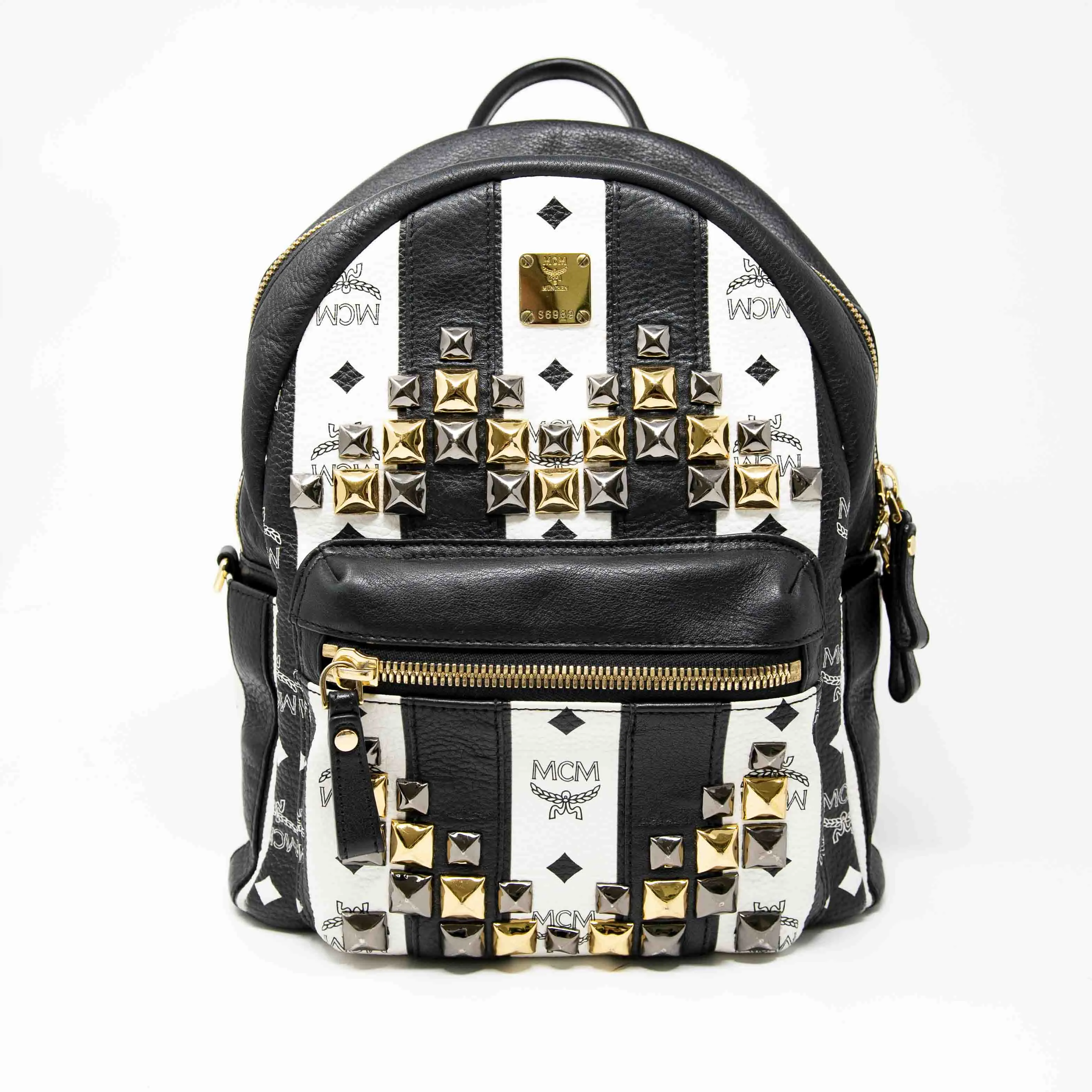 MCM Black Striped Small Stark Backpack