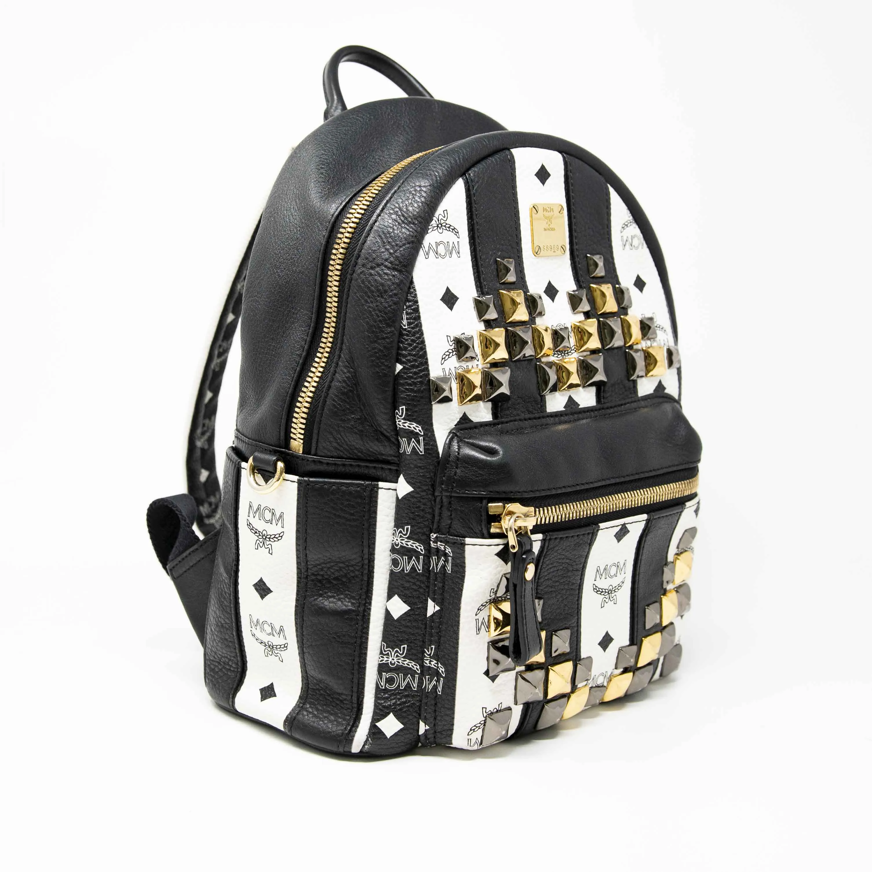 MCM Black Striped Small Stark Backpack