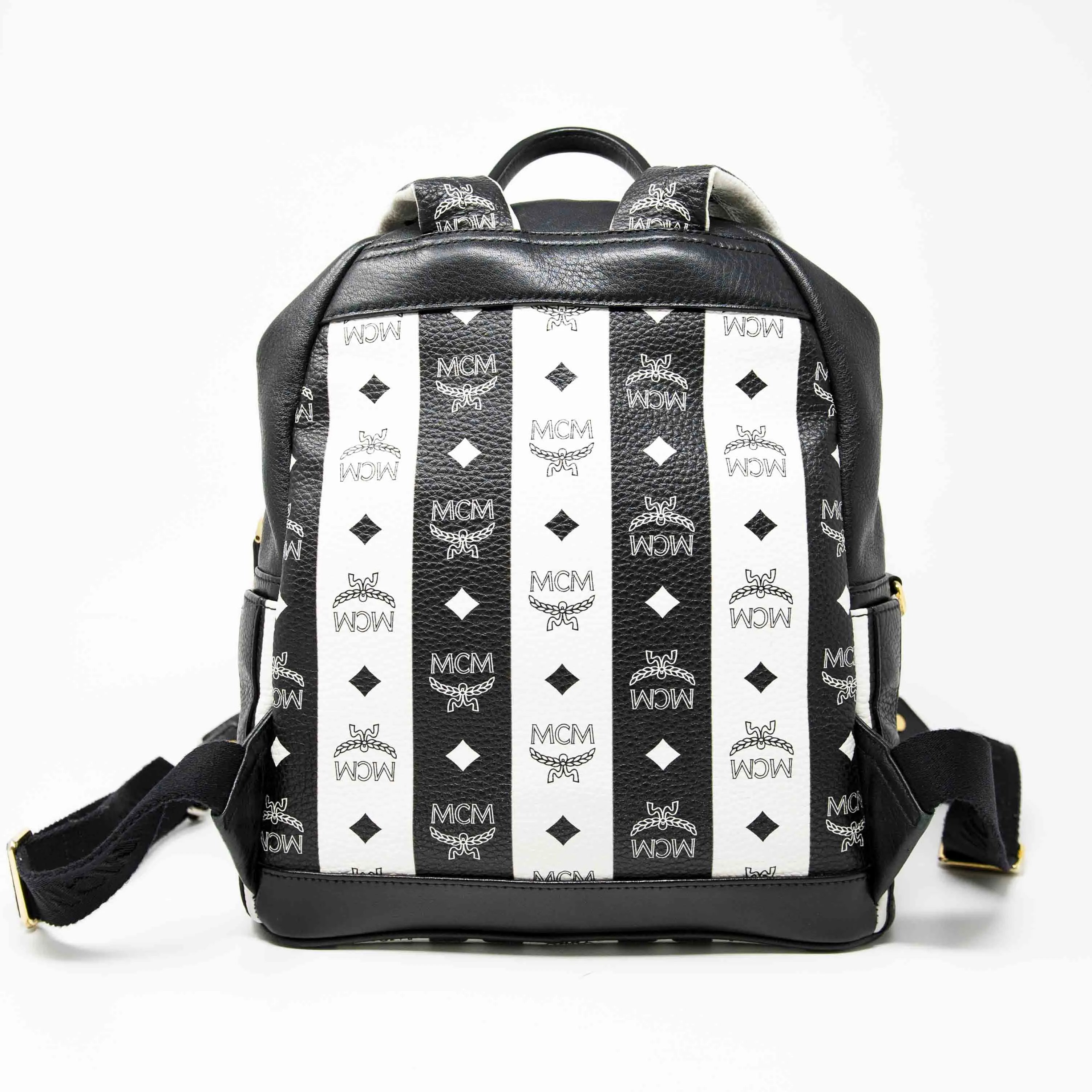 MCM Black Striped Small Stark Backpack