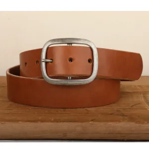 Medium Brown Bridle Leather Belt with Silver Buckle