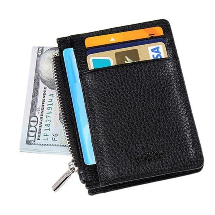 Men Anti-Theft Wallet Thin Faux Leather Zipper Wallet Purse Coin Bag