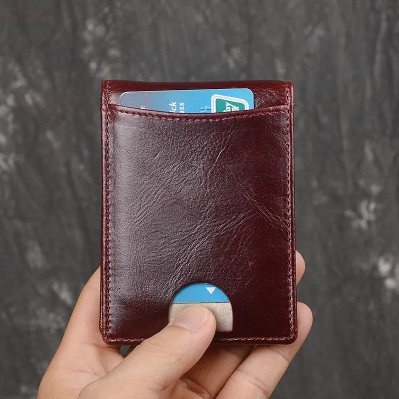 Men Genuine Leather RFID Anti-theft Antimagnetic Swipe Easy Carry Card Bag Money Clip Wallet