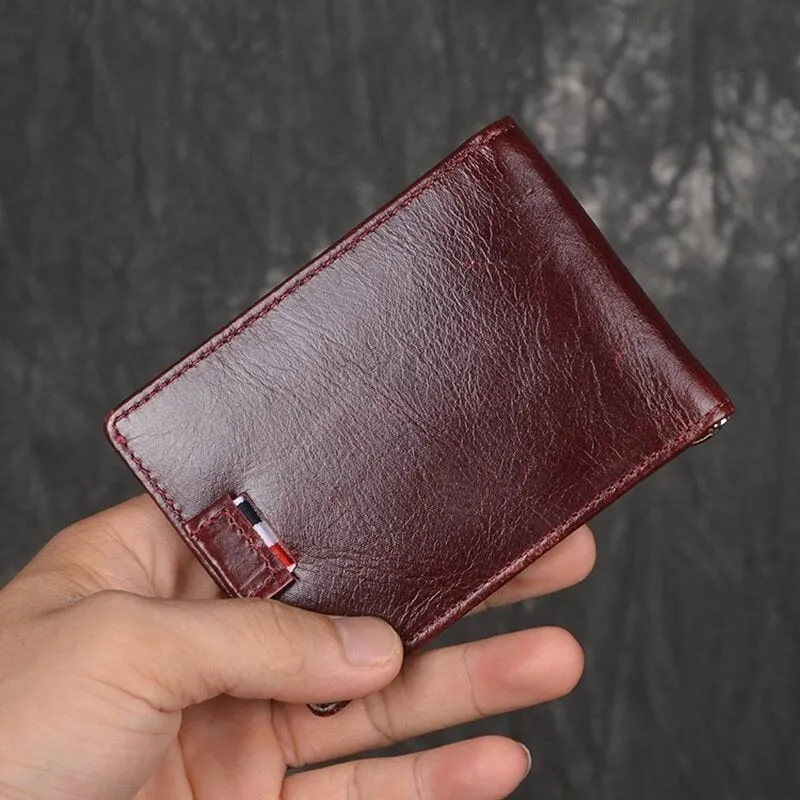 Men Genuine Leather RFID Anti-theft Antimagnetic Swipe Easy Carry Card Bag Money Clip Wallet