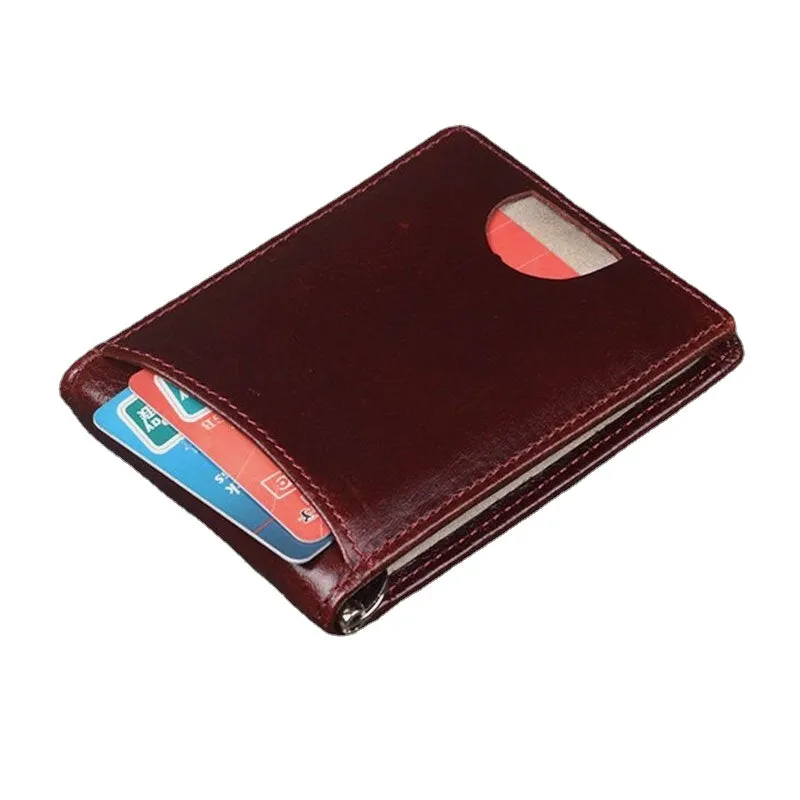 Men Genuine Leather RFID Anti-theft Antimagnetic Swipe Easy Carry Card Bag Money Clip Wallet