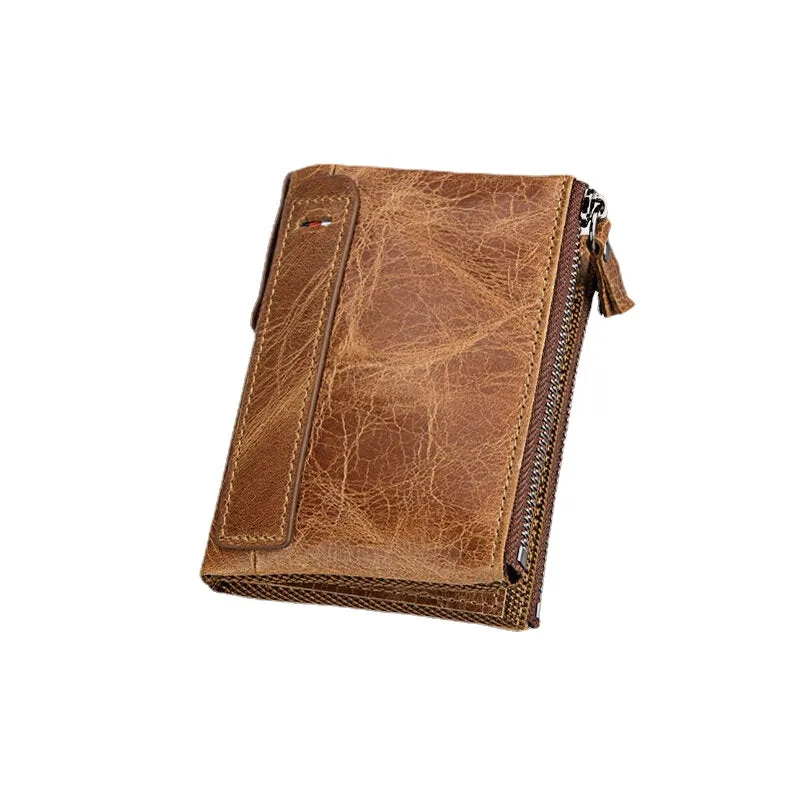 Men Genuine Leather RFID Anti-theft Multi-slots Retro Large Capacity Zipper Card Holder Wallet