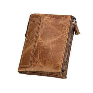 Men Genuine Leather RFID Anti-theft Multi-slots Retro Large Capacity Zipper Card Holder Wallet