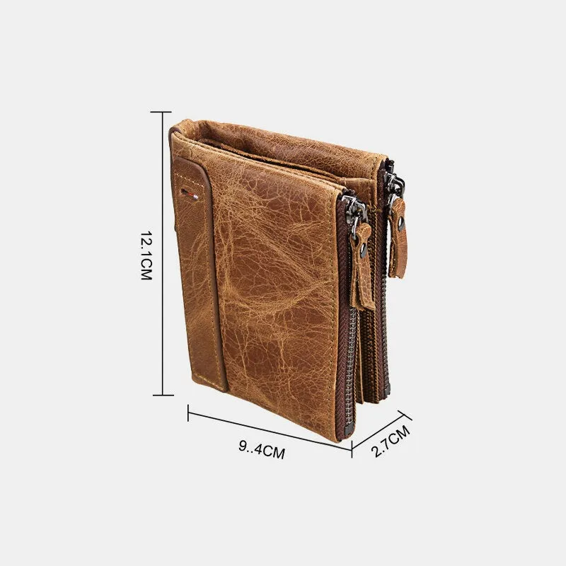 Men Genuine Leather RFID Anti-theft Multi-slots Retro Large Capacity Zipper Card Holder Wallet