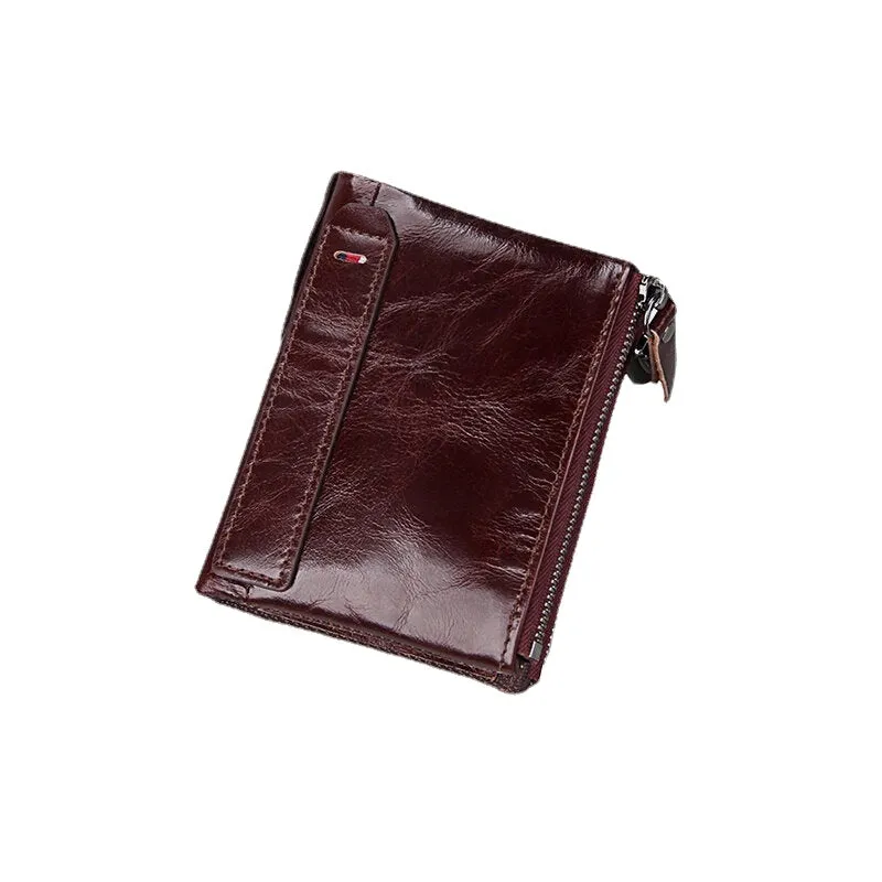 Men Genuine Leather RFID Anti-theft Multi-slots Retro Large Capacity Zipper Card Holder Wallet