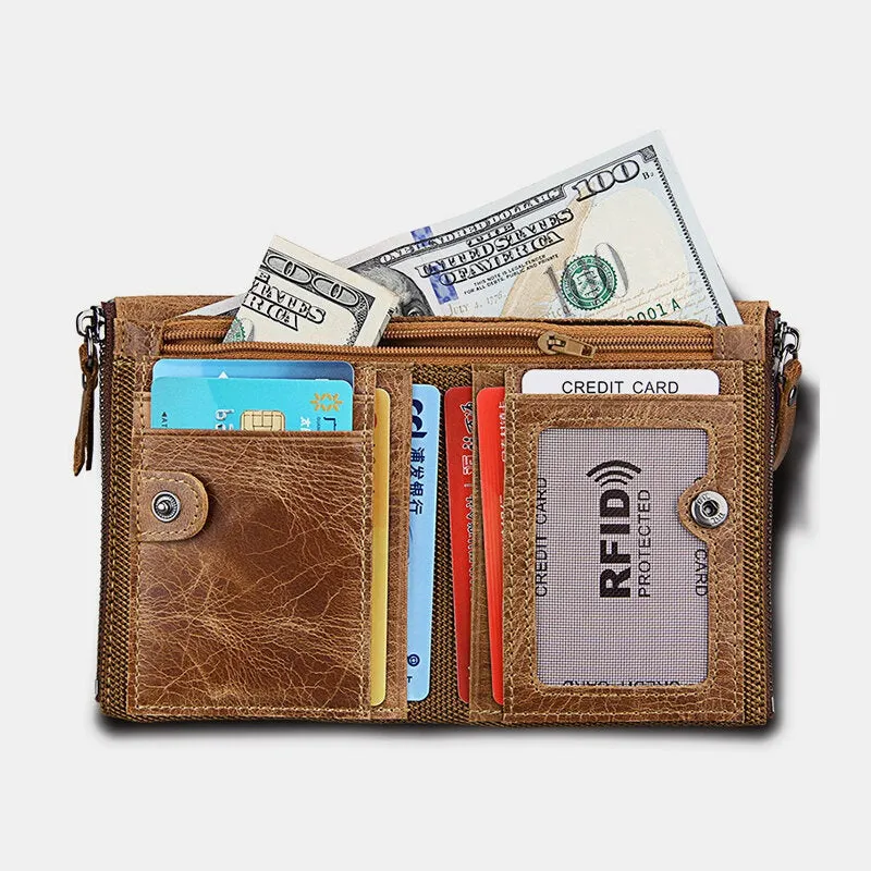 Men Genuine Leather RFID Anti-theft Multi-slots Retro Large Capacity Zipper Card Holder Wallet