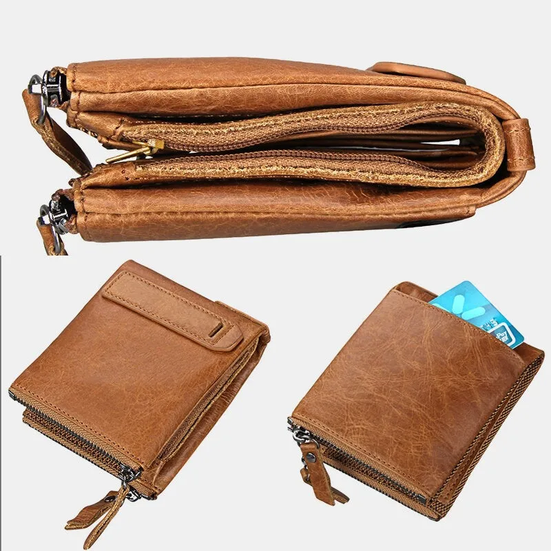 Men Genuine Leather RFID Anti-theft Multi-slots Retro Large Capacity Zipper Card Holder Wallet