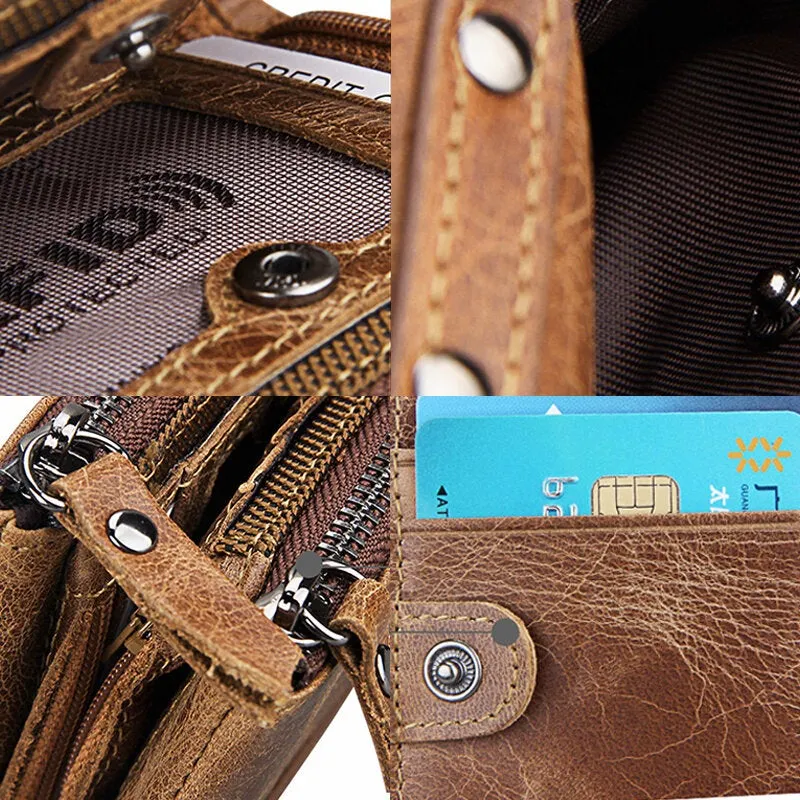 Men Genuine Leather RFID Anti-theft Multi-slots Retro Large Capacity Zipper Card Holder Wallet