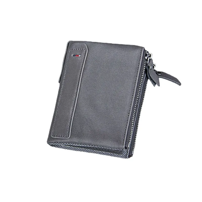 Men Genuine Leather RFID Anti-theft Multi-slots Retro Large Capacity Zipper Card Holder Wallet