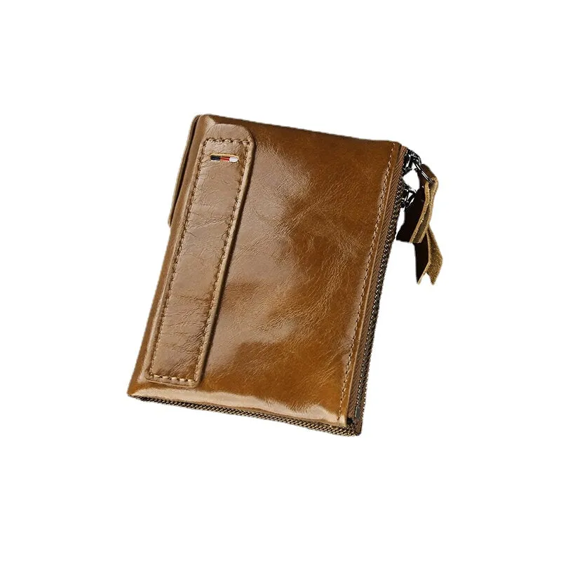 Men Genuine Leather RFID Anti-theft Multi-slots Retro Large Capacity Zipper Card Holder Wallet