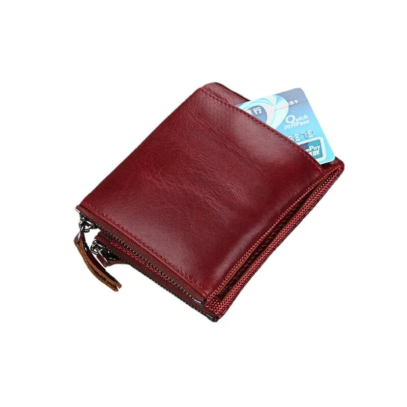 Men Genuine Leather RFID Anti-theft Multi-slots Retro Large Capacity Zipper Card Holder Wallet