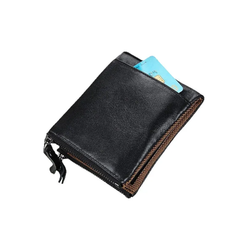 Men Genuine Leather RFID Anti-theft Multi-slots Retro Large Capacity Zipper Card Holder Wallet