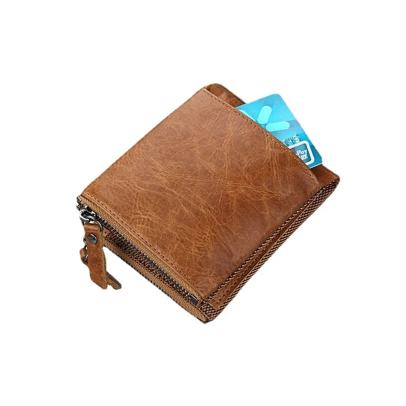 Men Genuine Leather RFID Anti-theft Multi-slots Retro Large Capacity Zipper Card Holder Wallet