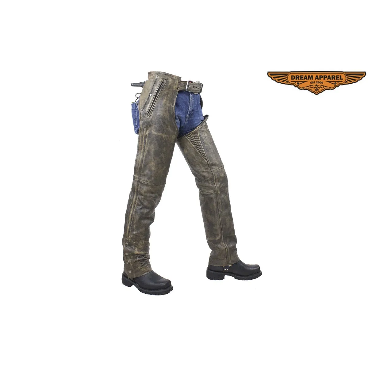 Men's Distressed Brown Leather Motorcycle Chaps