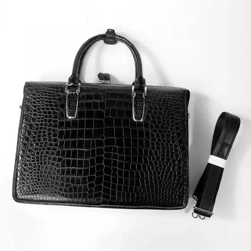 Men's Genuine Crocodile Leather Briefcase Black