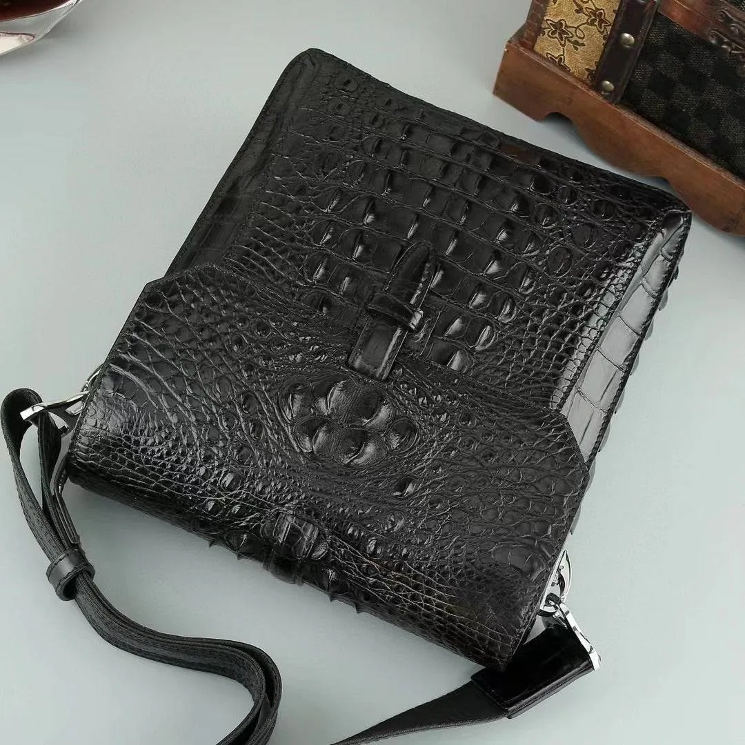 Men's Genuine Crocodile Leather Flap Cross Body Shoulder Bag