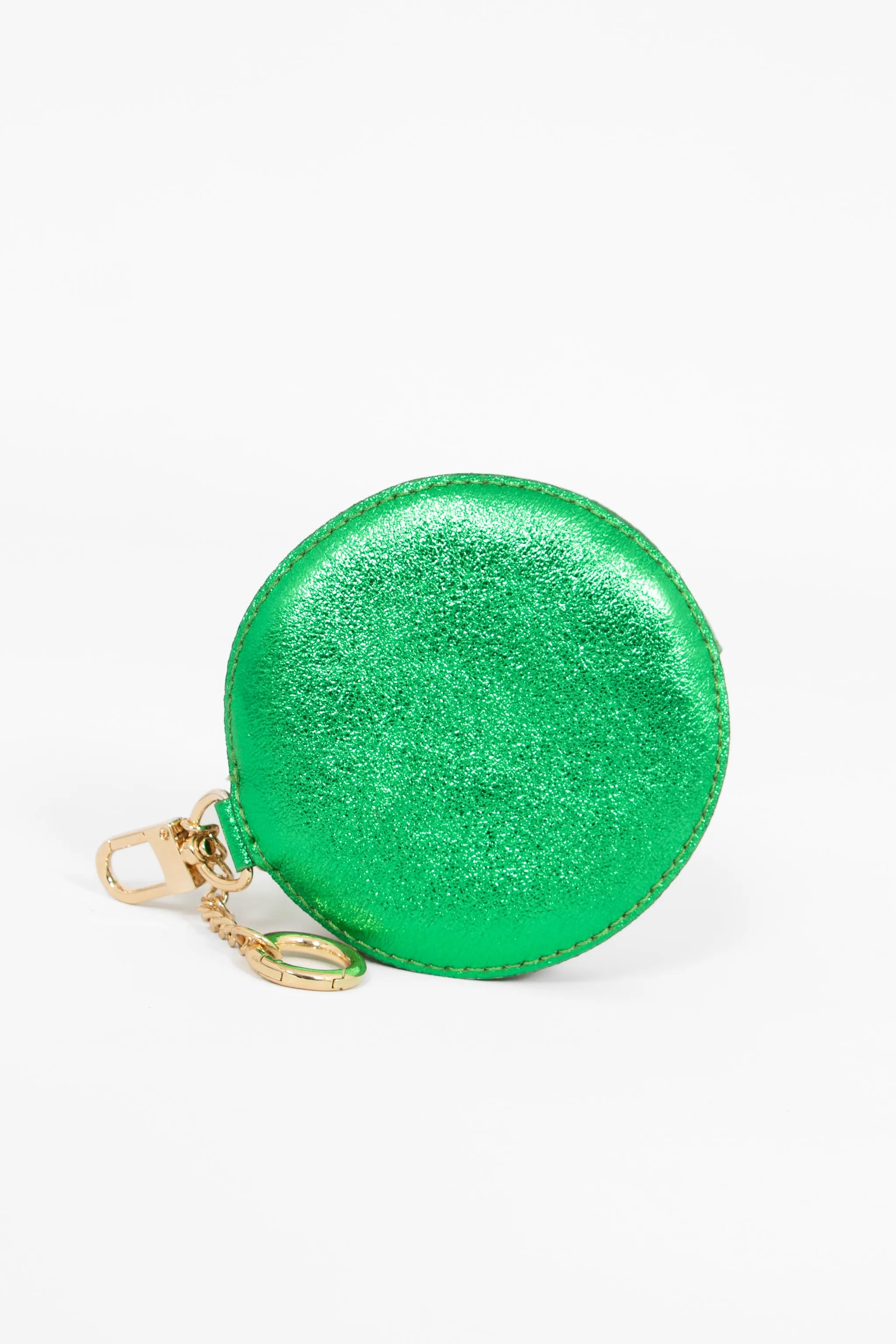 Metallic Bright Green Italian Leather Round Clip-On Coin Purse