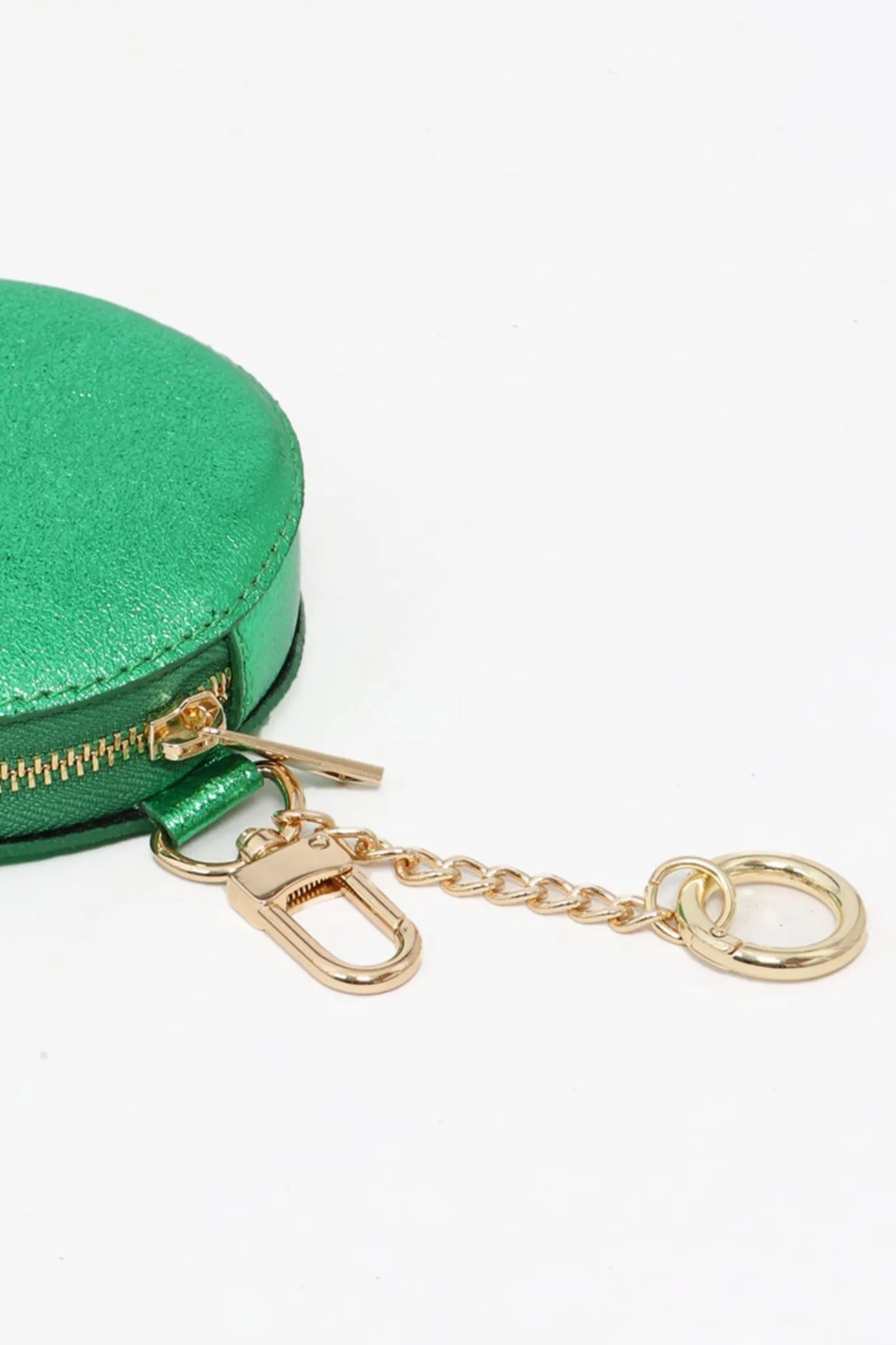 Metallic Bright Green Italian Leather Round Clip-On Coin Purse