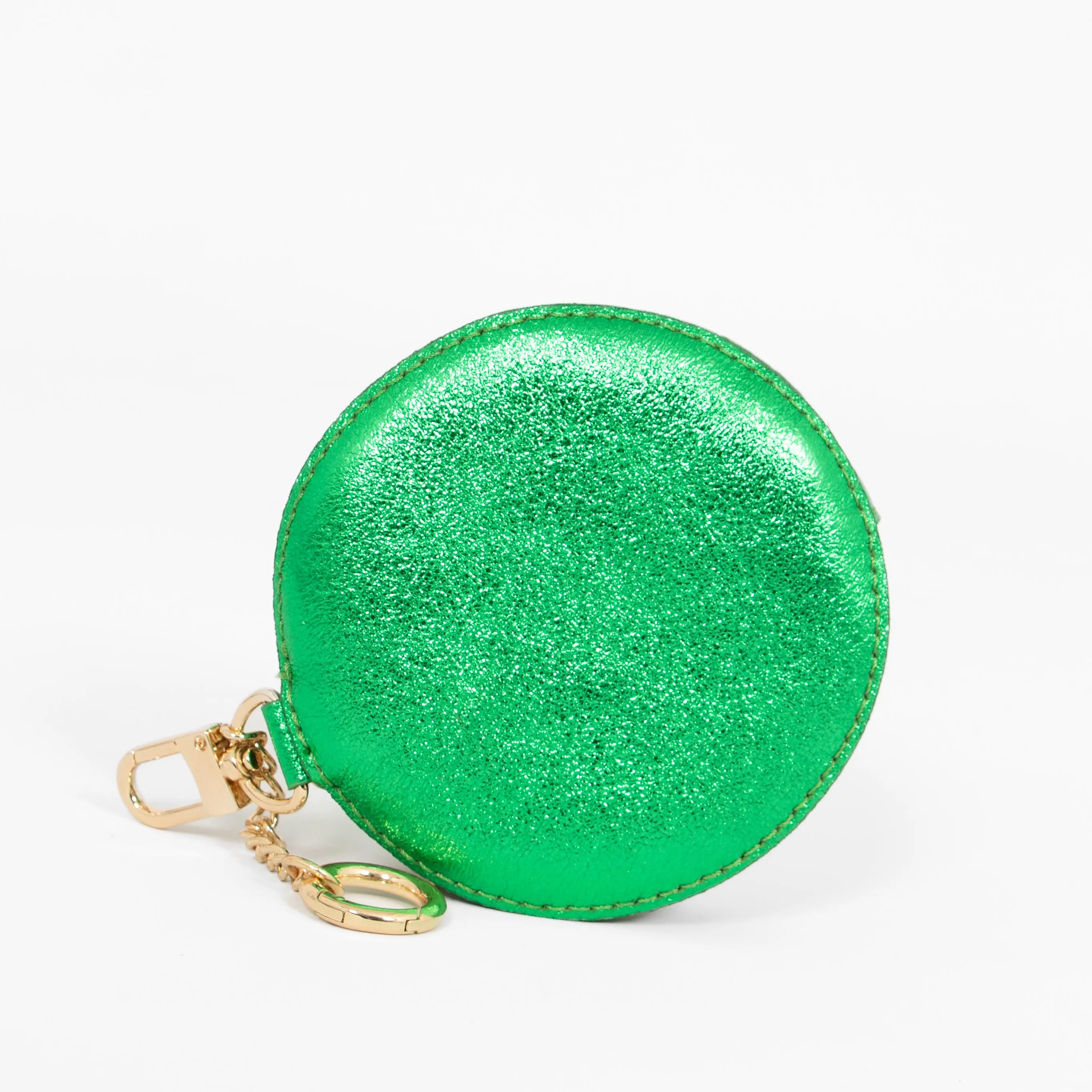 Metallic Bright Green Italian Leather Round Clip-On Coin Purse