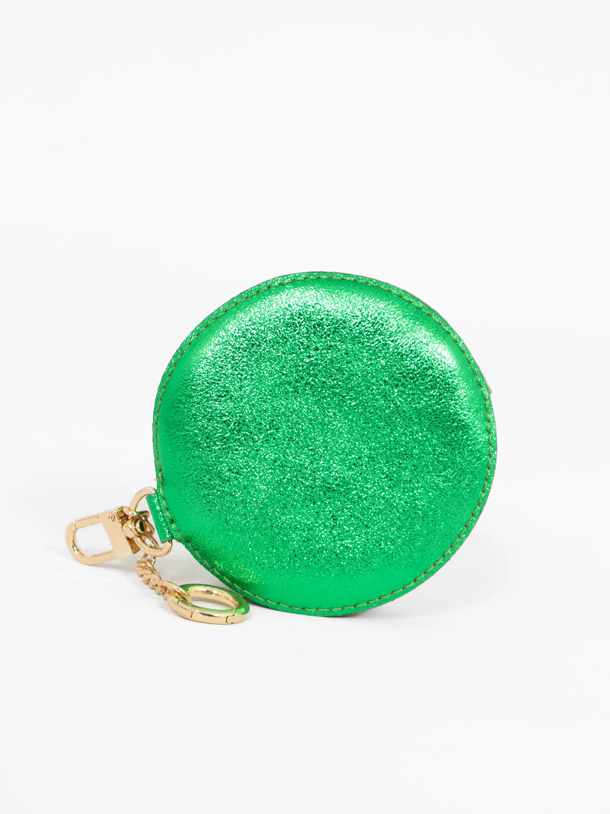 Metallic Bright Green Italian Leather Round Clip-On Coin Purse