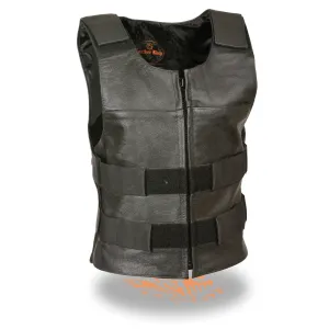 Milwaukee Leather SH1367LZ Women's Black Leather Bullet Proof Style Rider Vest- Plain Back Panel for Club Patches