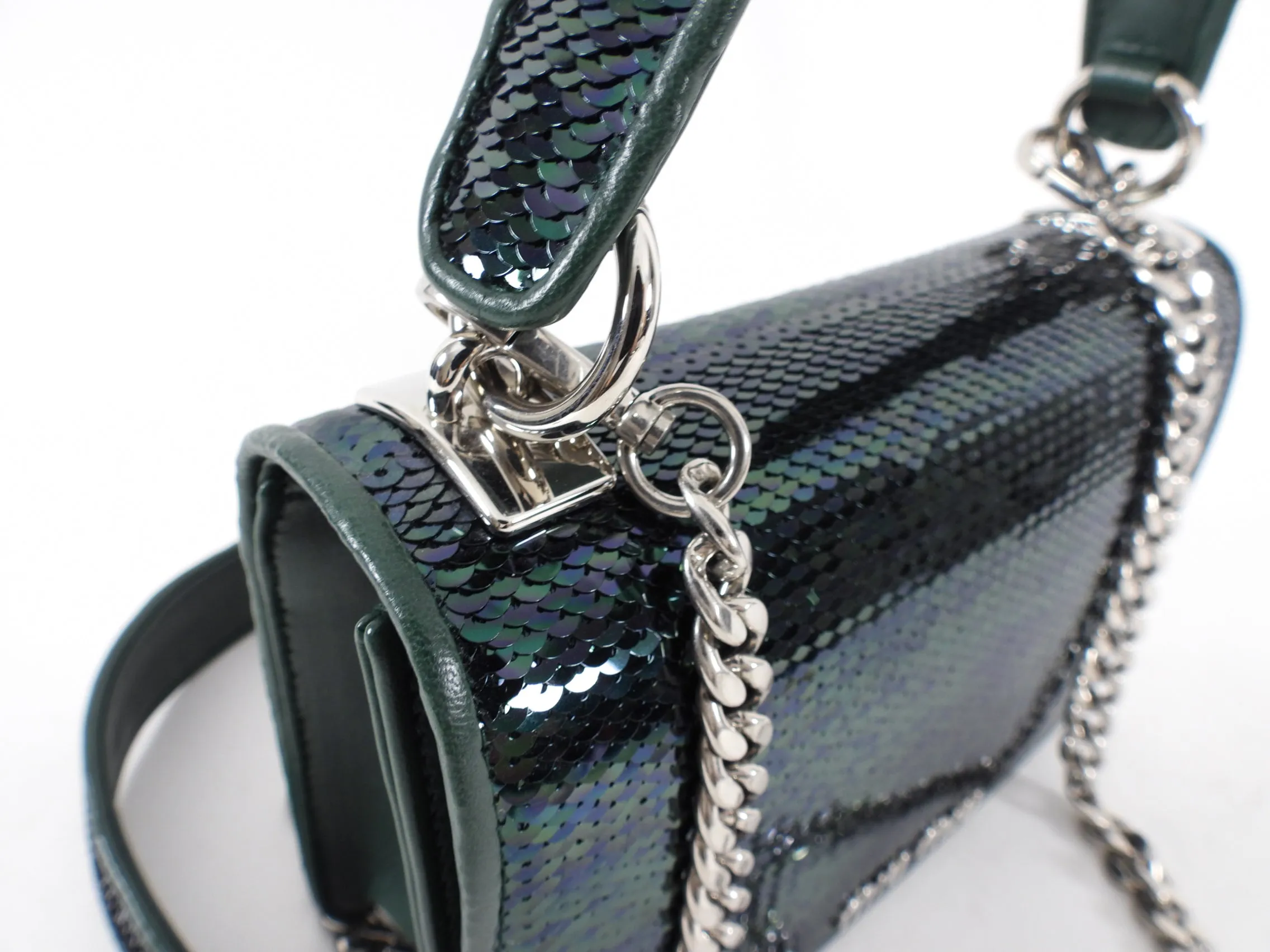 Miu Miu Green Sequin Small Bag with Shoulder Chain Strap