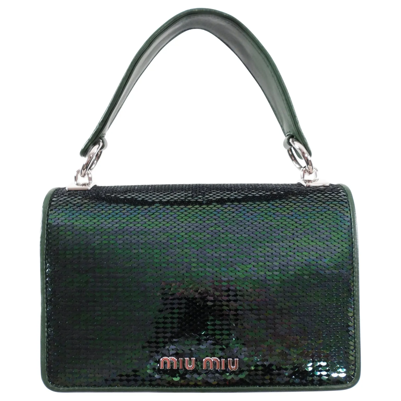 Miu Miu Green Sequin Small Bag with Shoulder Chain Strap