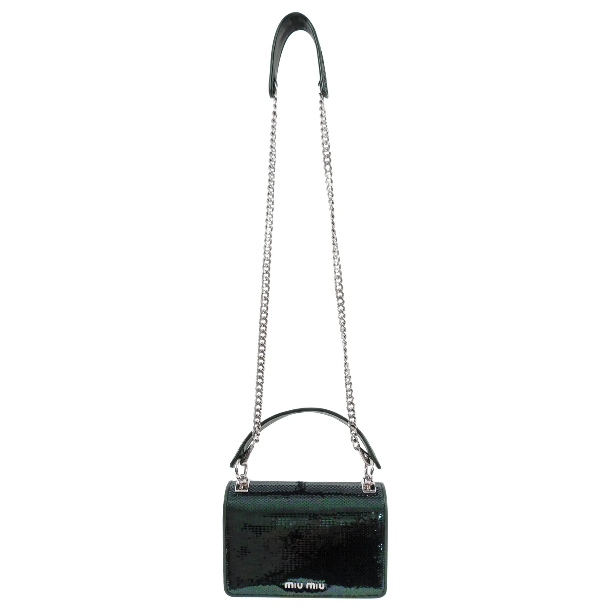 Miu Miu Green Sequin Small Bag with Shoulder Chain Strap