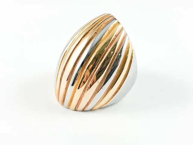 Modern Long Tricolor Striped Steel Ring