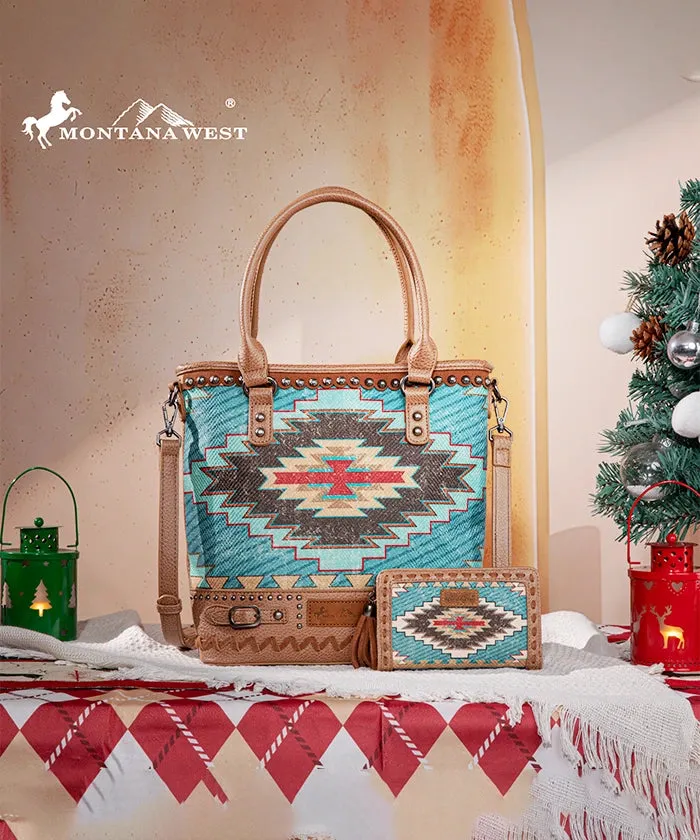 Montana West Aztec Printed Concealed Carry Tote Bag Set