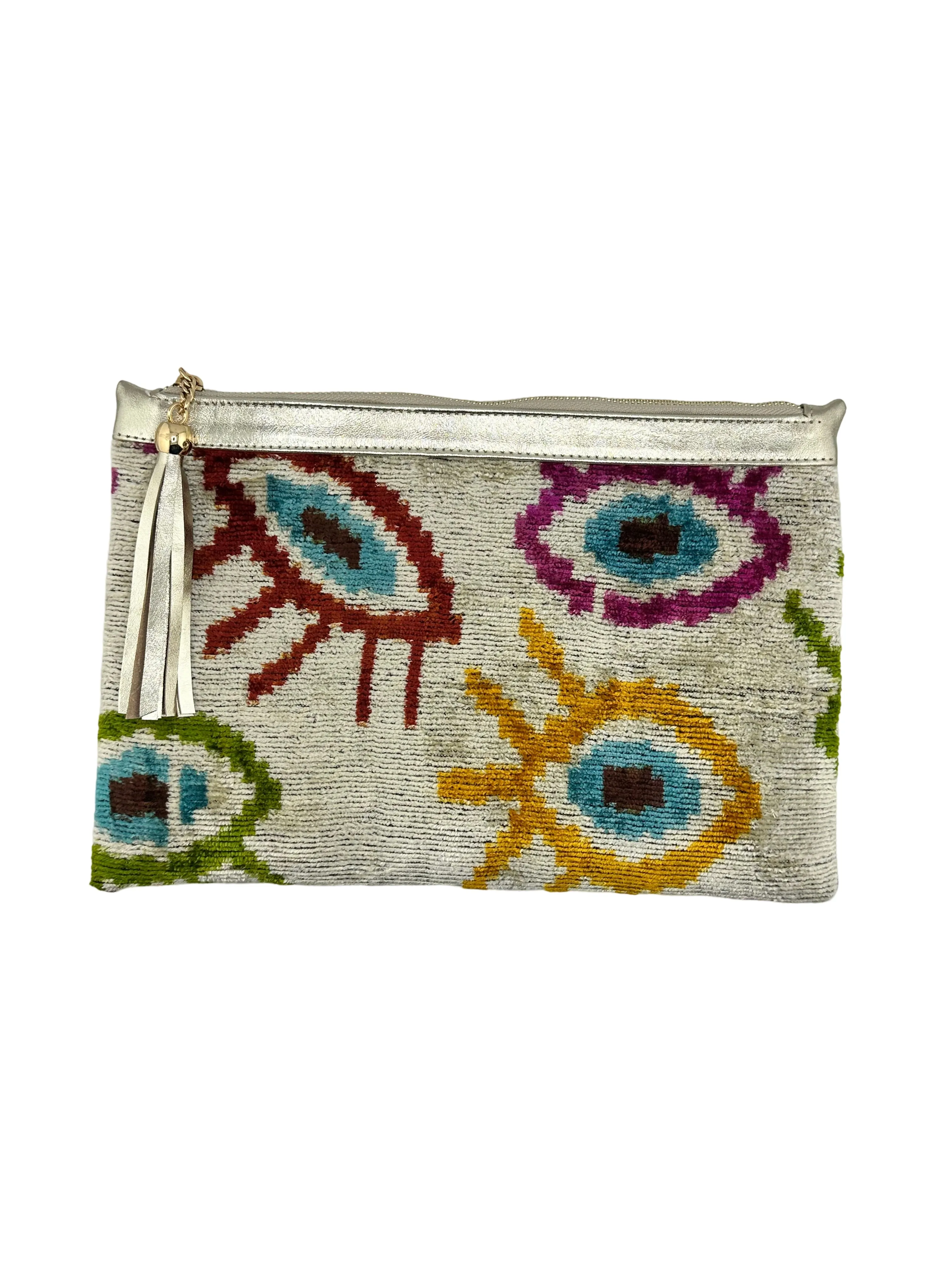 Multi Color Eyes Velvet Clutch with Leather