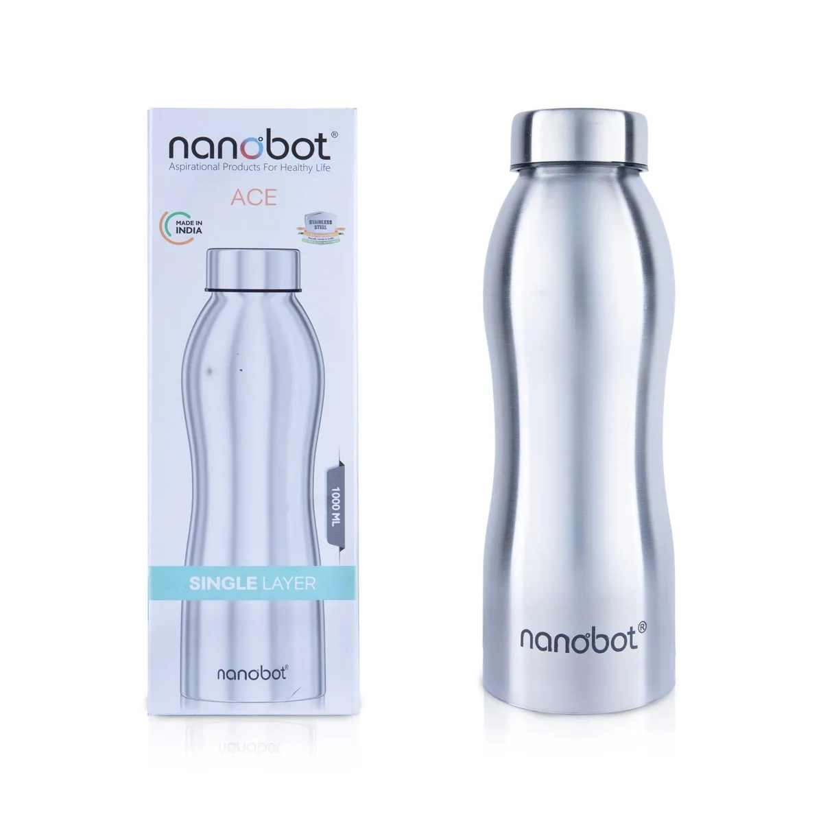 Nanobot Water Bottle - 1 Ltr | Ace Water Bottle/ 10 x 2.5 Inches/ Stainless Steel Water Container for Home