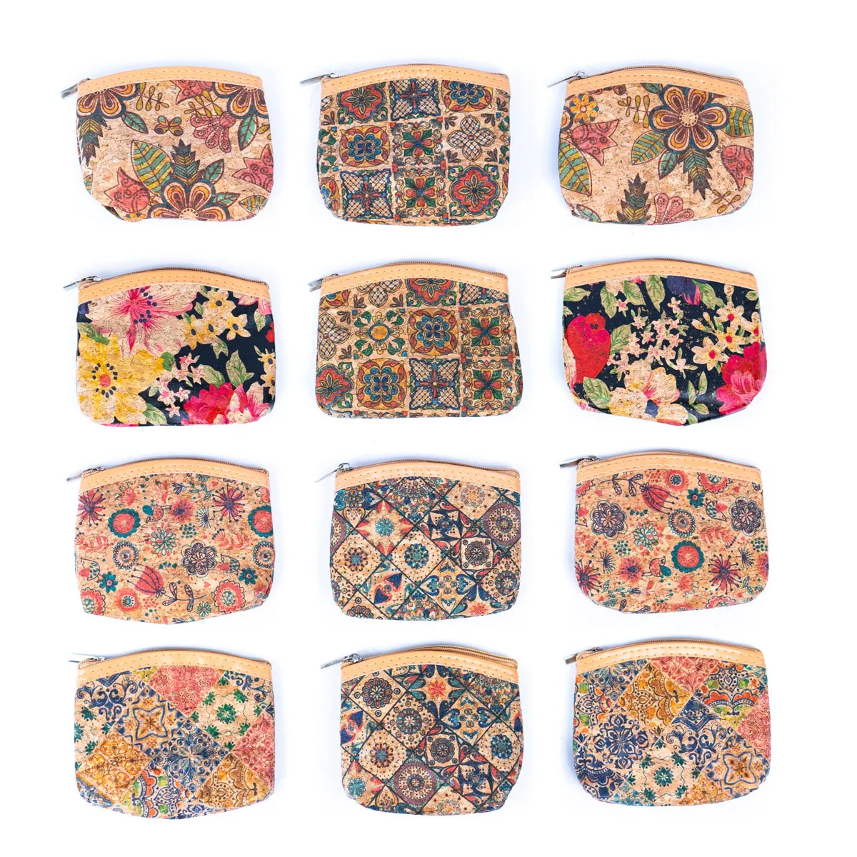 Natural Cork Floral Mosaic Print Women's Coin Purse BAGD-289-A-MIX-12（12units）