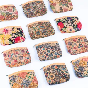 Natural Cork Floral Mosaic Print Women's Coin Purse BAGD-289-A-MIX-12（12units）