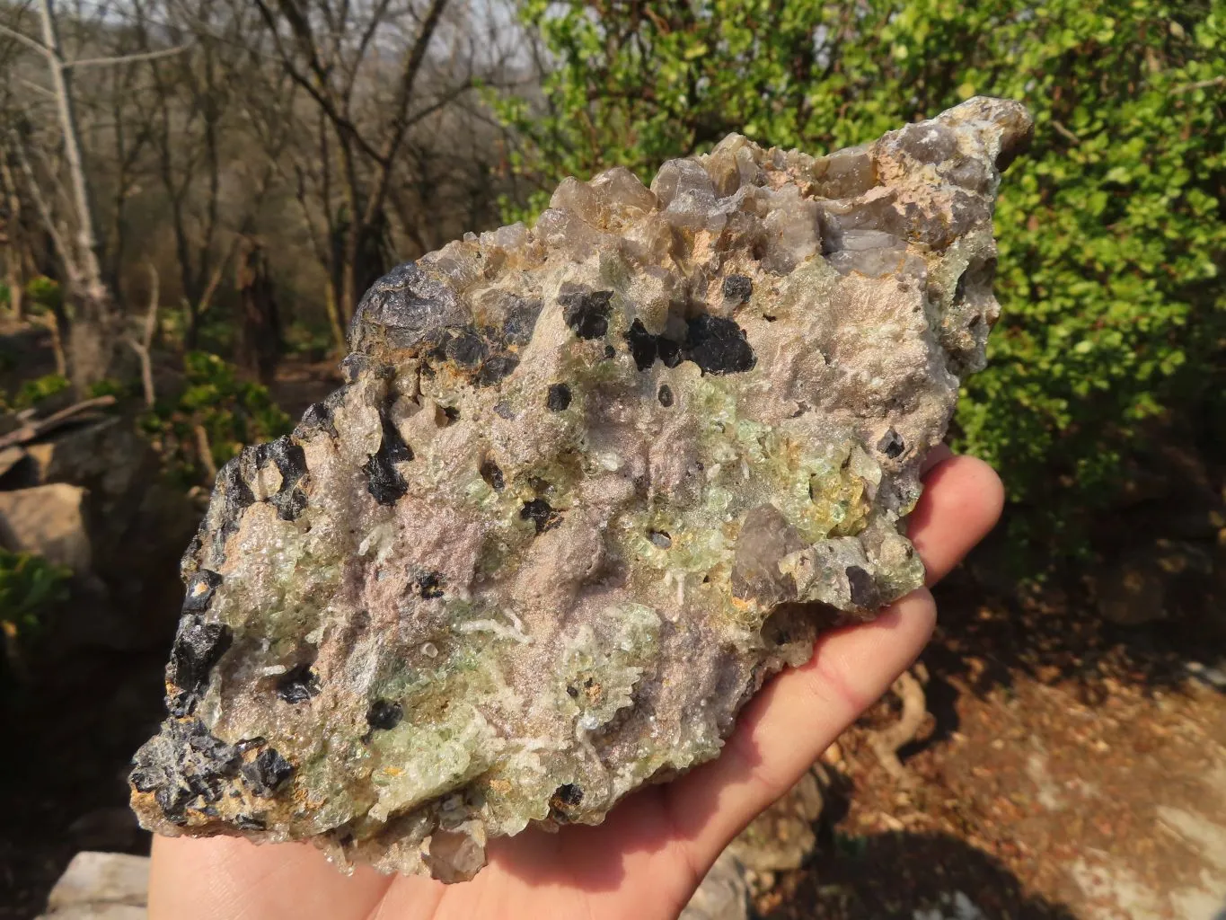 Natural Fluorescent Hyalite Opal & Schorl Specimen  x 1 From Erongo, Namibia