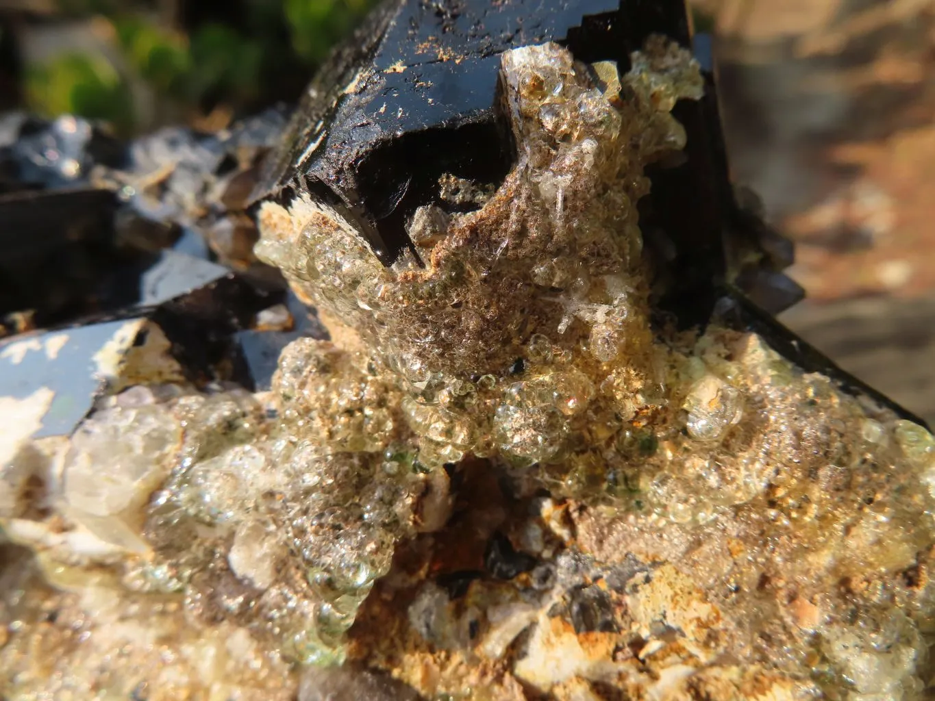 Natural Fluorescent Hyalite Opal & Schorl Specimen  x 1 From Erongo, Namibia