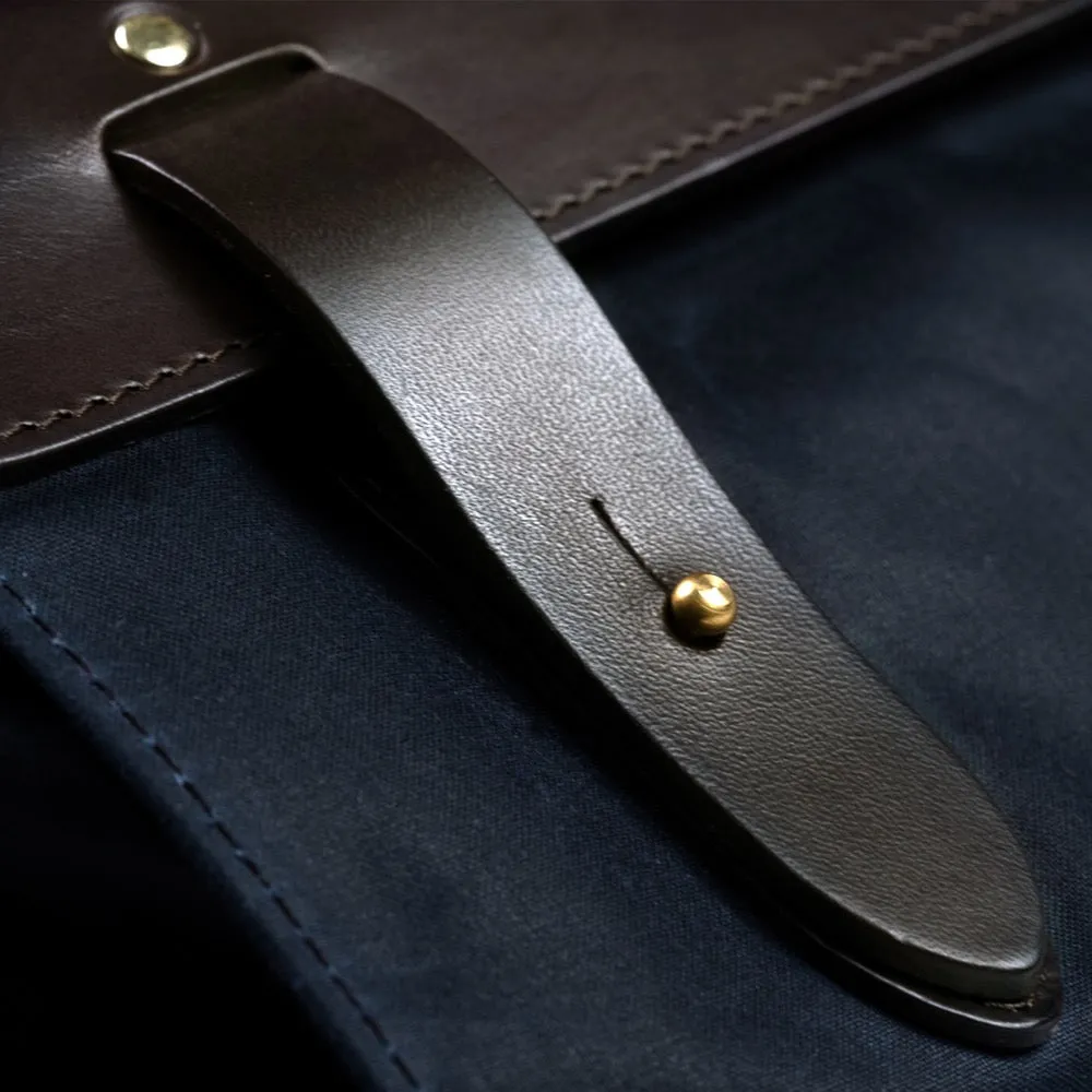 Navy Waxed Cotton & Leather Briefcase