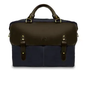 Navy Waxed Cotton & Leather Briefcase