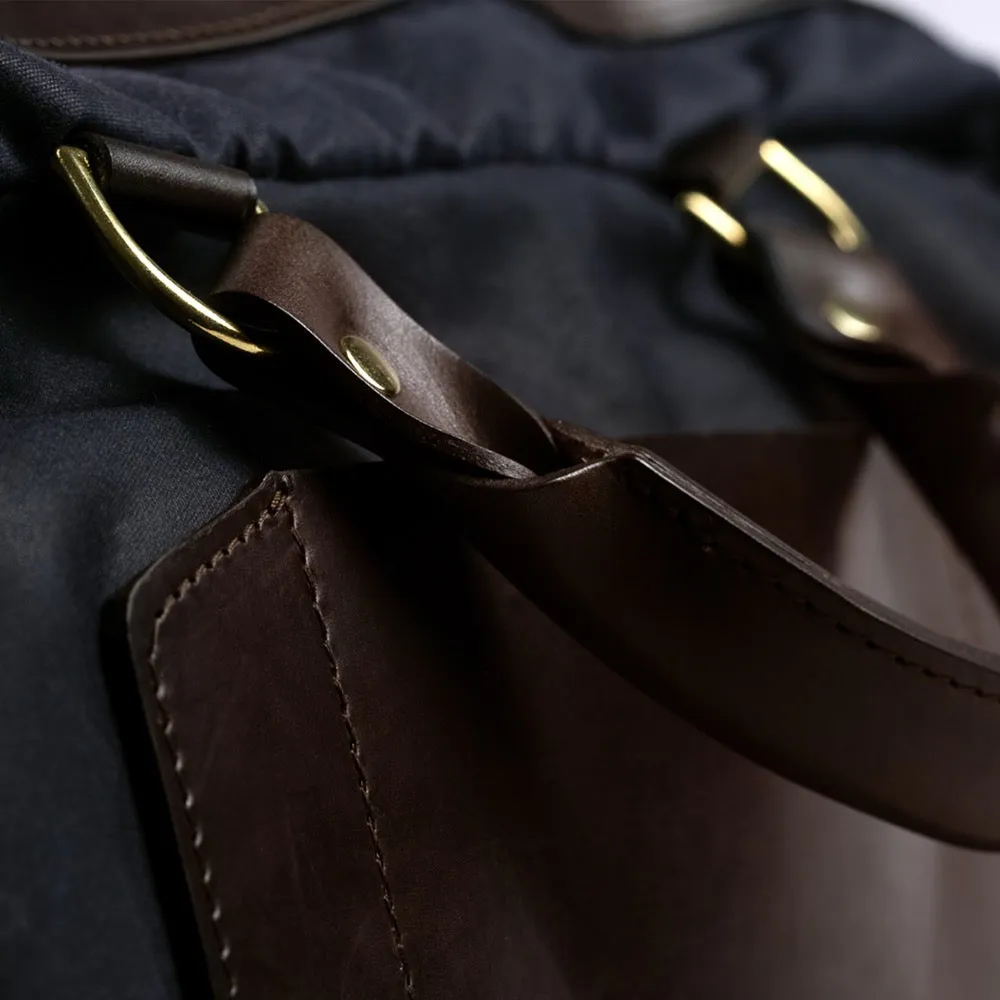 Navy Waxed Cotton & Leather Briefcase