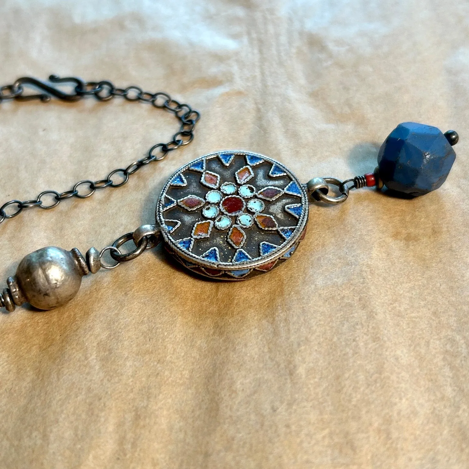 Necklace with Unique Enameled/ Shell Focal