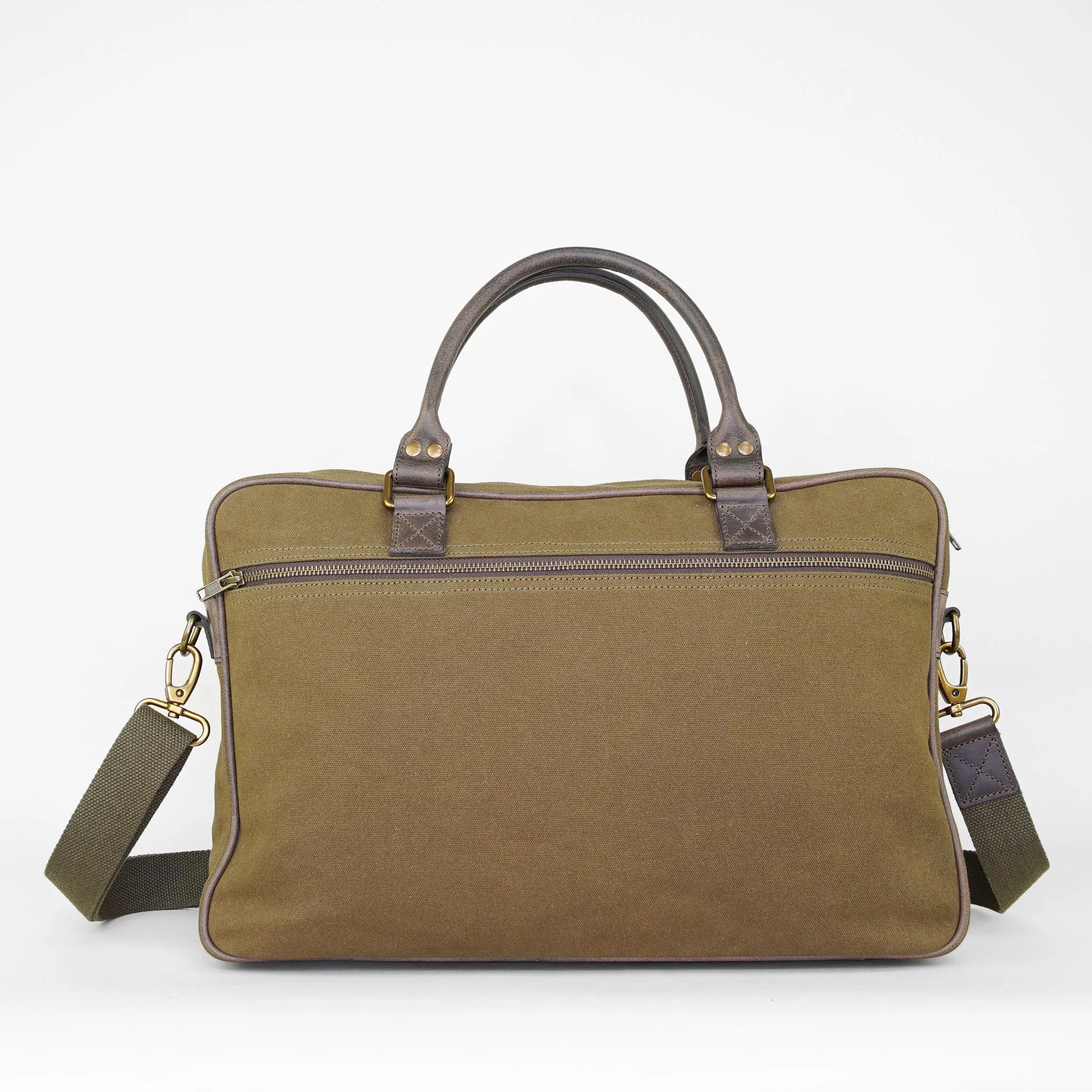 Olive Waxed Canvas Briefcase - Perfect Laptop Bag