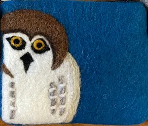 Owl on Blue Felt Coin Purse